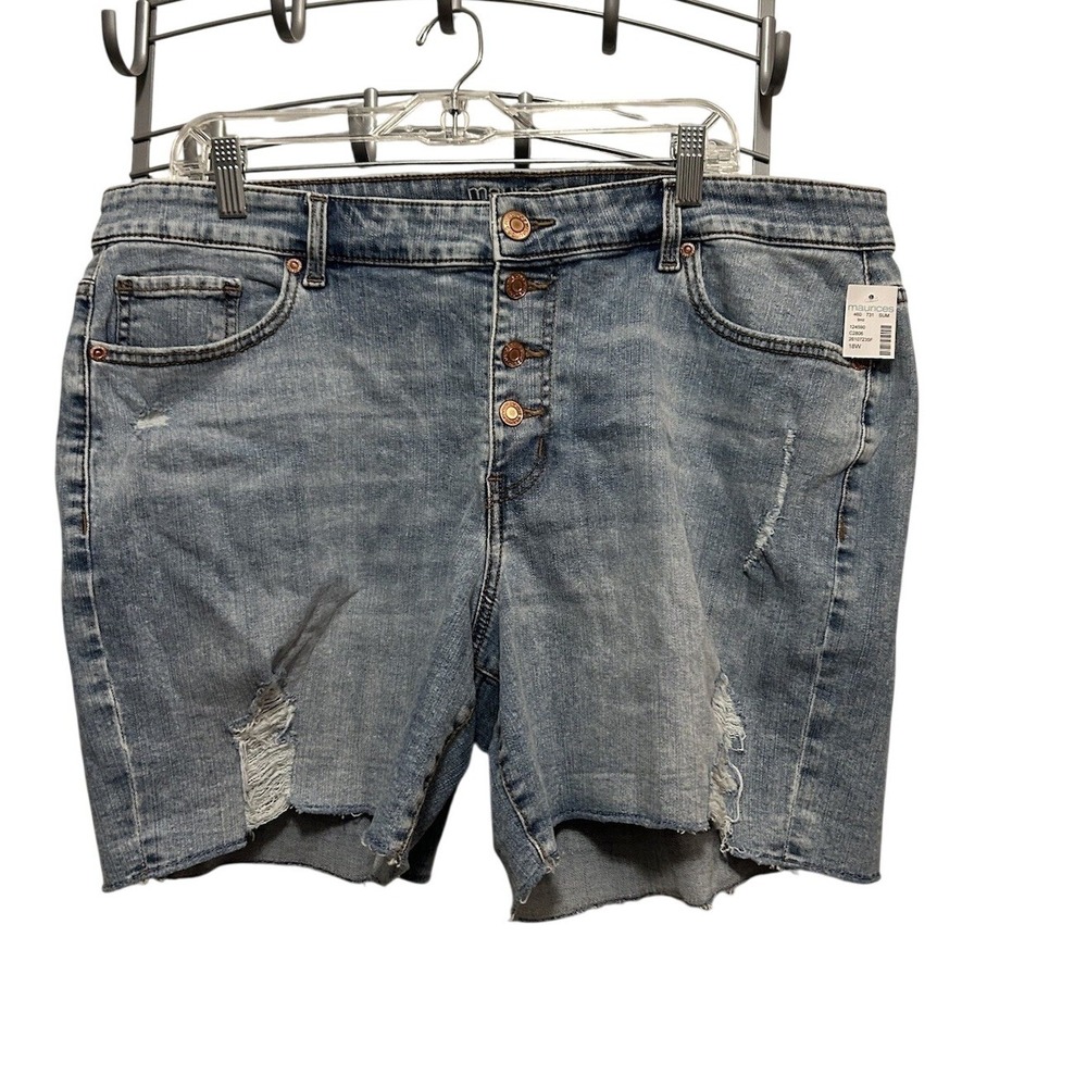 Maurices High Rise Denim Shorts Womens‎ 18W Light Wash Distressed Button Fly Ne
